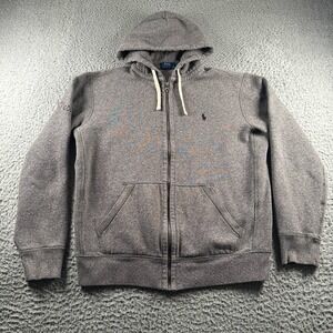 Polo Ralph Lauren Hoodie Mens M Gray Full Zip Sweatshirt Fleece Heavyweight